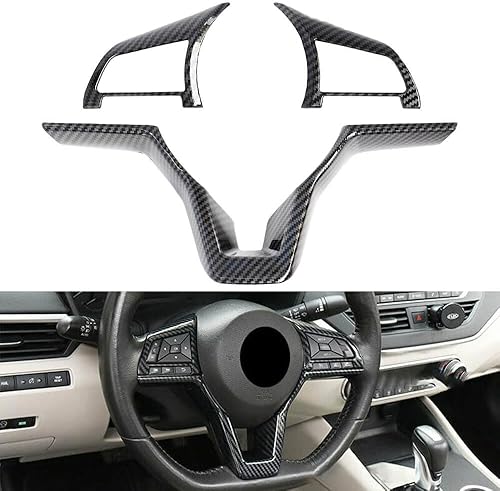 para Nissan Accesorios de Volante Cubierta Interior para Nissan Rogue Altima Sentra Kicks Leaf Versa (Fibra de Carbono Negra)