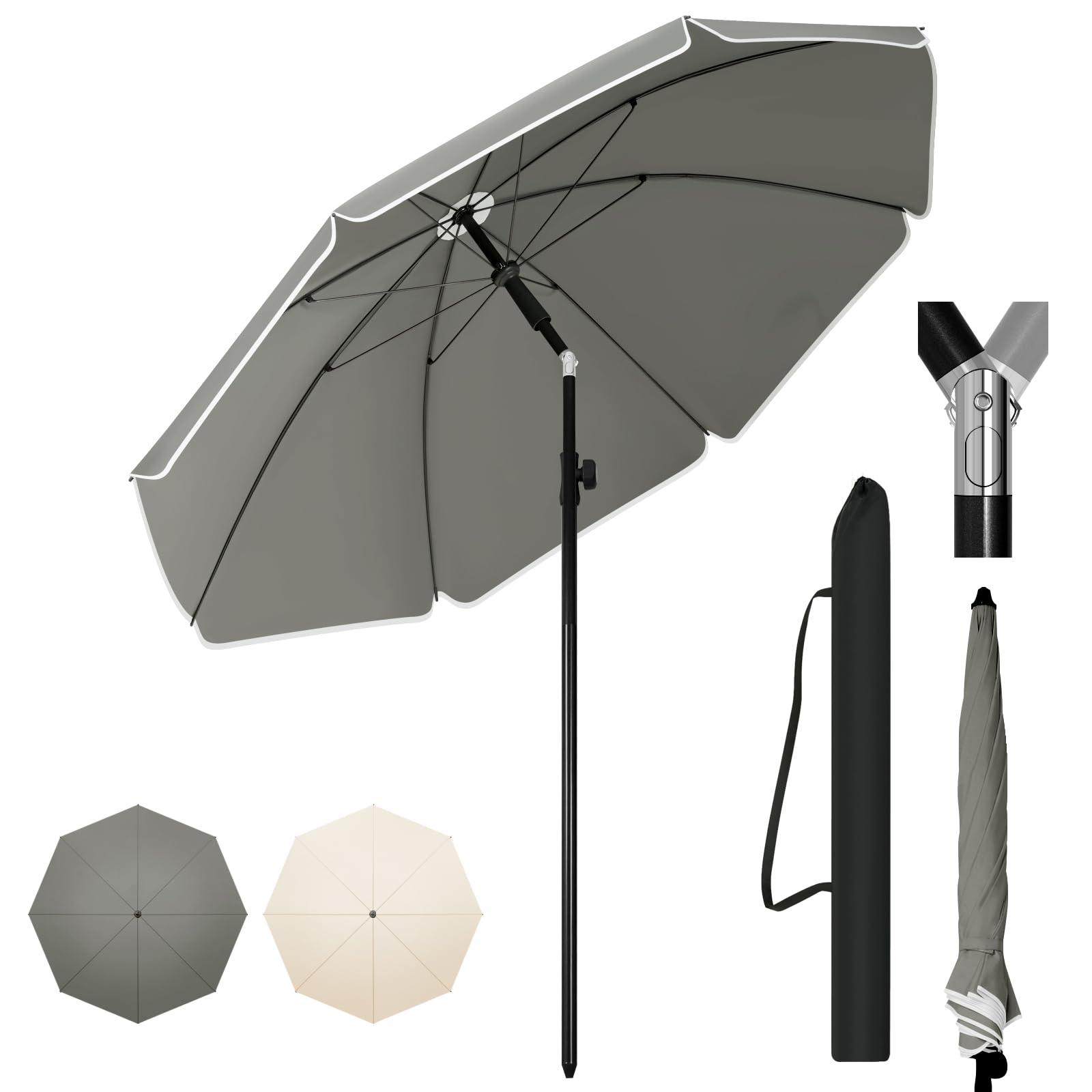 WOLTU Somrilla de Jardin Ø 175 cm, Parasol Grande Ajustable de Altura y Angulo, Parasol para Playa, Terraza, Piscina, Mercado y Patio, Proteccion Contra UV, Gris Oscuro