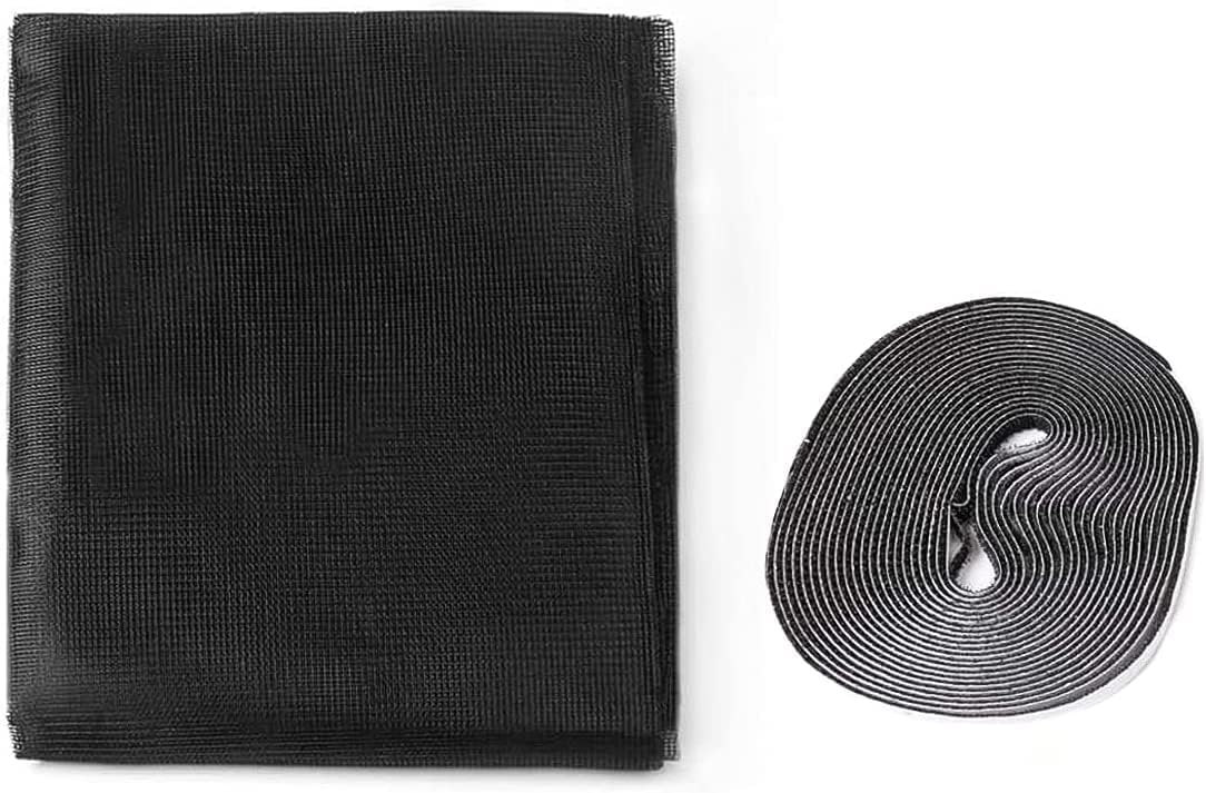 Folded black mosquito net and a roll of white adhesive tape.