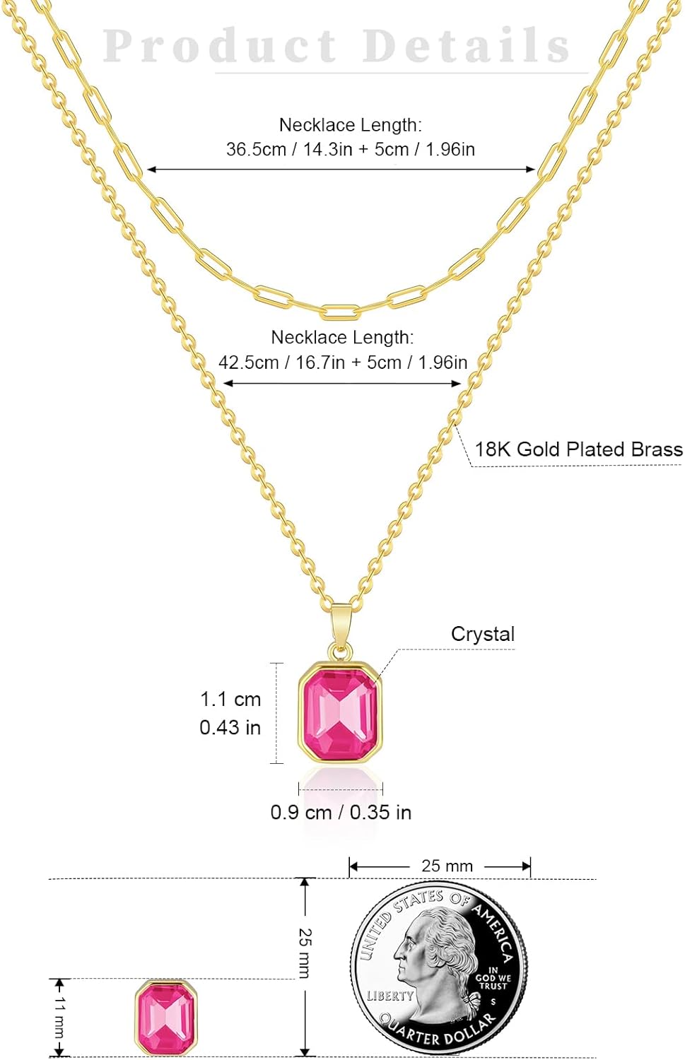 Gold Layered Necklaces for Women, 18k Gold Plated Crystal Necklace Paperclip Choker Emerald Green Jewelry for Women Gifts - Image 2