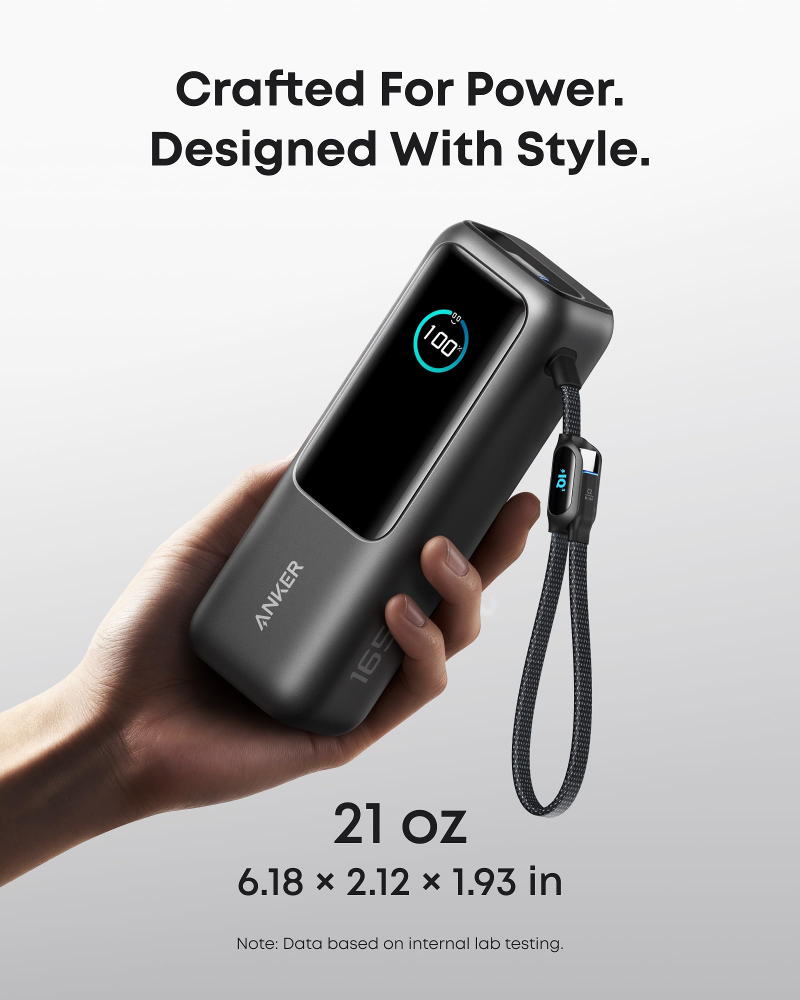 Anker 165W 25000 mAh Laptop Powerbank, Ladegerät mit 70cm ausziehbarem Kabel & Trageband, 3 USB-C Ports für Laden mehrerer Geräte, Für MacBook Pro, iPhone 17/16/15, Samsung und mehr (flugzeugtauglich)