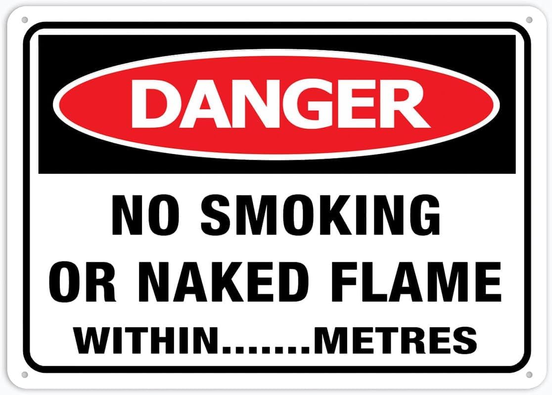 Danger No Smoking Or Naked Flames Within 5 Metres Rust Free Aluminum Tin Sign - Warning Decor with Pre-Drilled Holes for Indoor-Outdoor Gas Storage, Flammable Zone - 8x12 Inch​