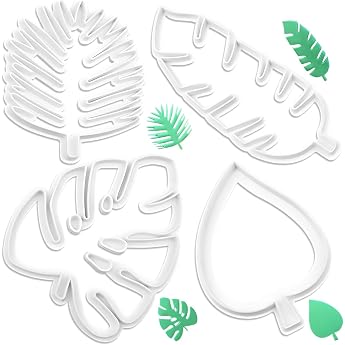 Set of 4 Leaves Cookie Cutters Tropical Leaf Biscuit Moulds of Various Shapes Biscuit Cutters Cookie Moulds Leaf Cutters Plastic for DIY Biscuits Fondant Cupcake Cake