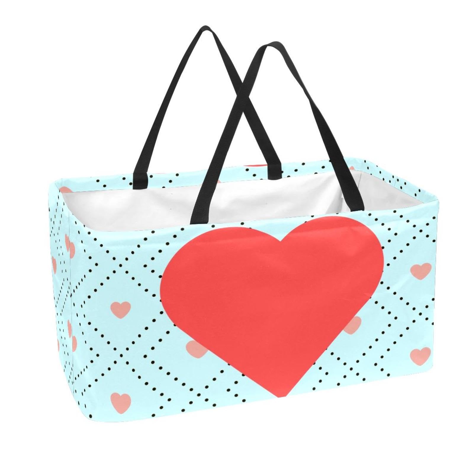 Sac réutilisable pliable en cœur pour faire le marché et le shopping