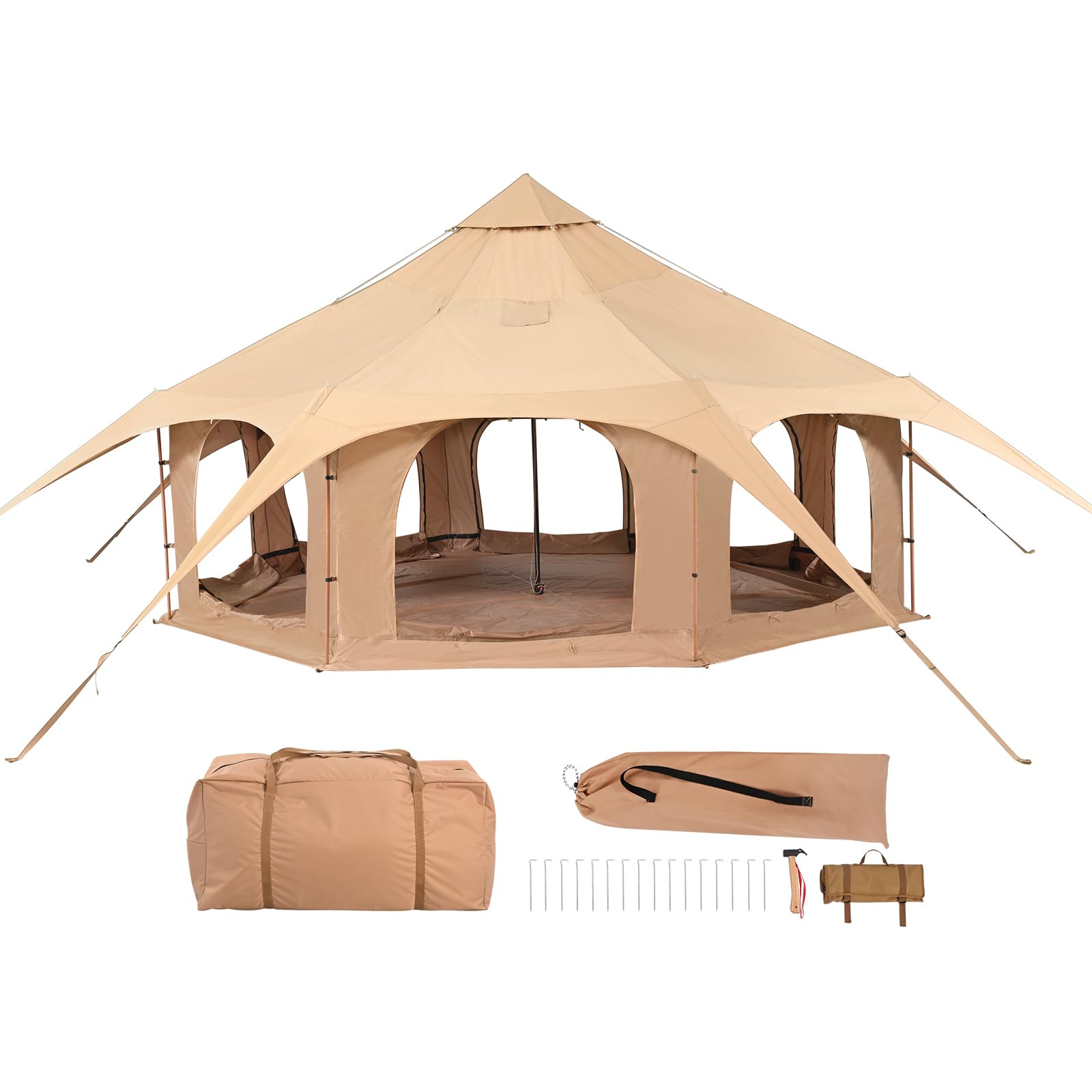 Happybuy 5 m/16.4 ft Canvas Tent, 4 Seasons Bell Tent with Stove Jack, Breathable Yurt for Up to 8 People, Family Camping & Outdoor Events