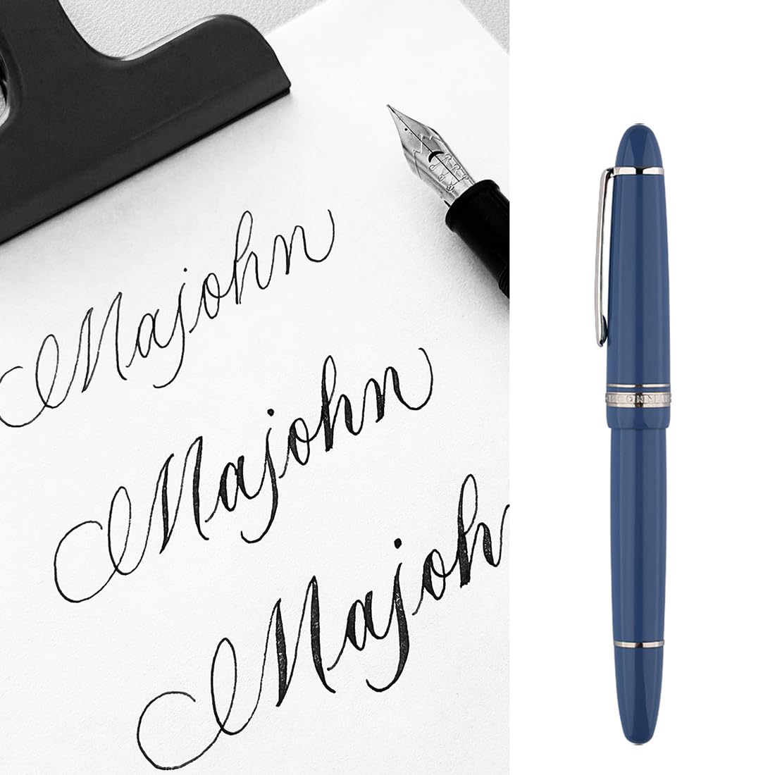 erofa Majohn P136 Piston Fountain Pen Flex Nib, Sky Blue Resin Flexible Writing Pen Set