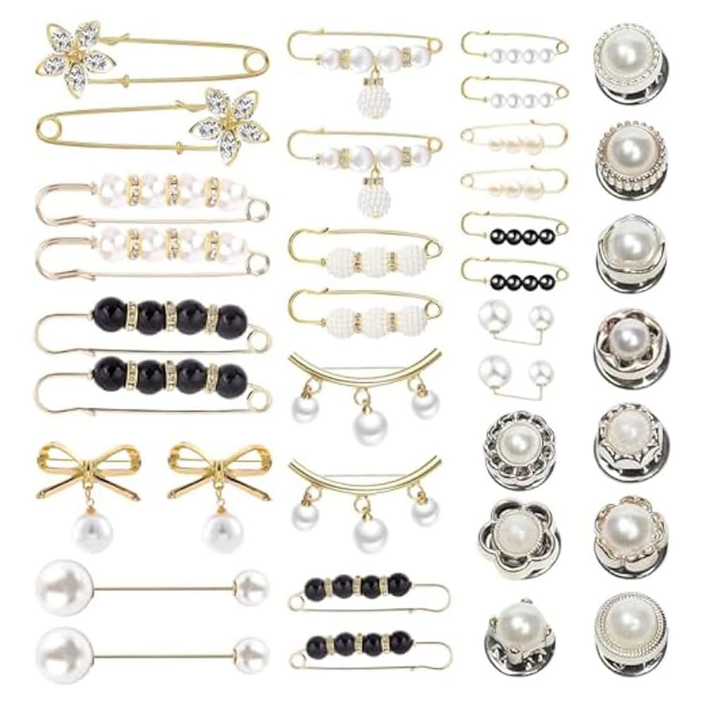 Vjsujehgy 36Pcs Pearl Brooch Sweater Shawl Hat Pin,Faux Pearl Brooch,Waist Decoration for Women,Tightening Pearl Pin