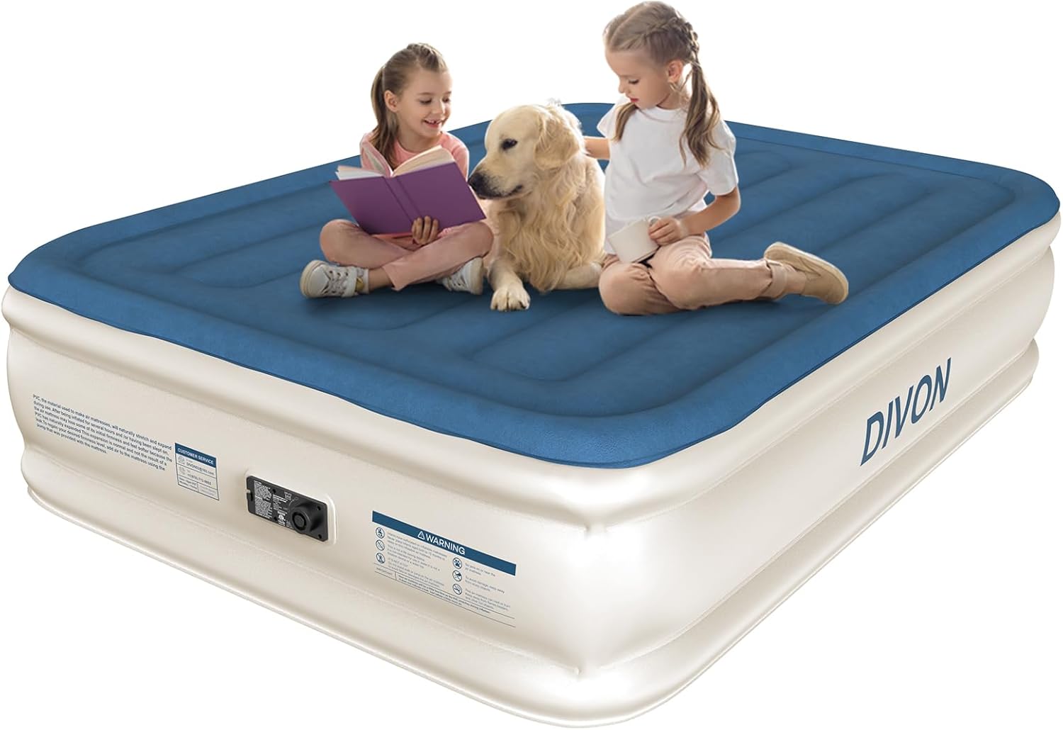 DIVON Air Mattress Full with Built in Pump,18’’Thicken Inflatable Mattress in 3 Mins,Foldable Blow Up Mattress,Portable Full Size Air Mattress for Camping,Travel&Floor,Air Bed for Adults,660lbs Blue Full 18 Inch