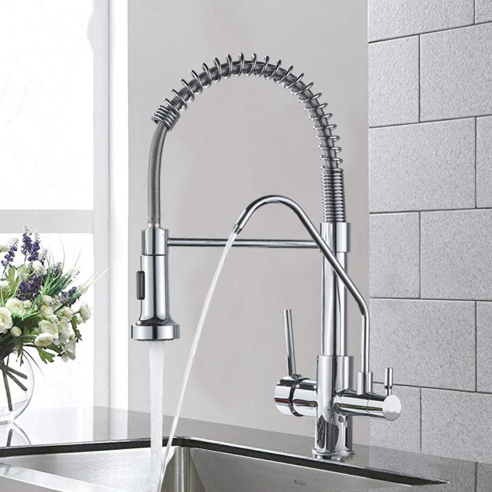 Rubinetti filtro acqua cromati rubinetti cucina Rubinetto miscelatore doppio comando a piano con rotazione Rotazione a 360 gradi Funzione di purificazione dell'acqua Gru