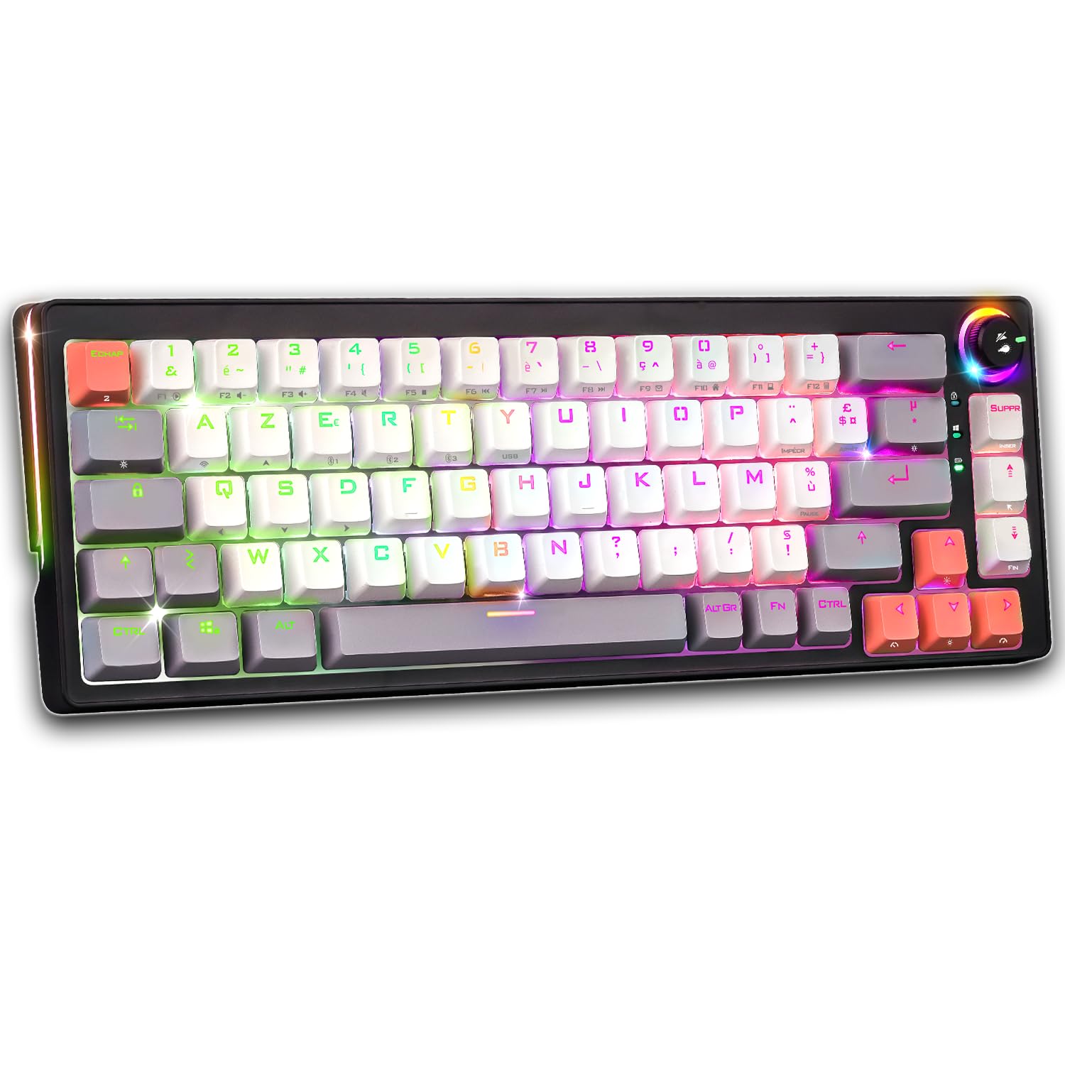 Spirit Of Gamer - XPERT K600, Clavier Gamer TKL sans Fil 65% Mécanique AZERTY, Switchs Rouges, Bluetooth, RF 2.4 GHz et Filaire USB, RGB 22 Modes, Anti-Ghosting 100%, Autonomie 200 Heures, Noir