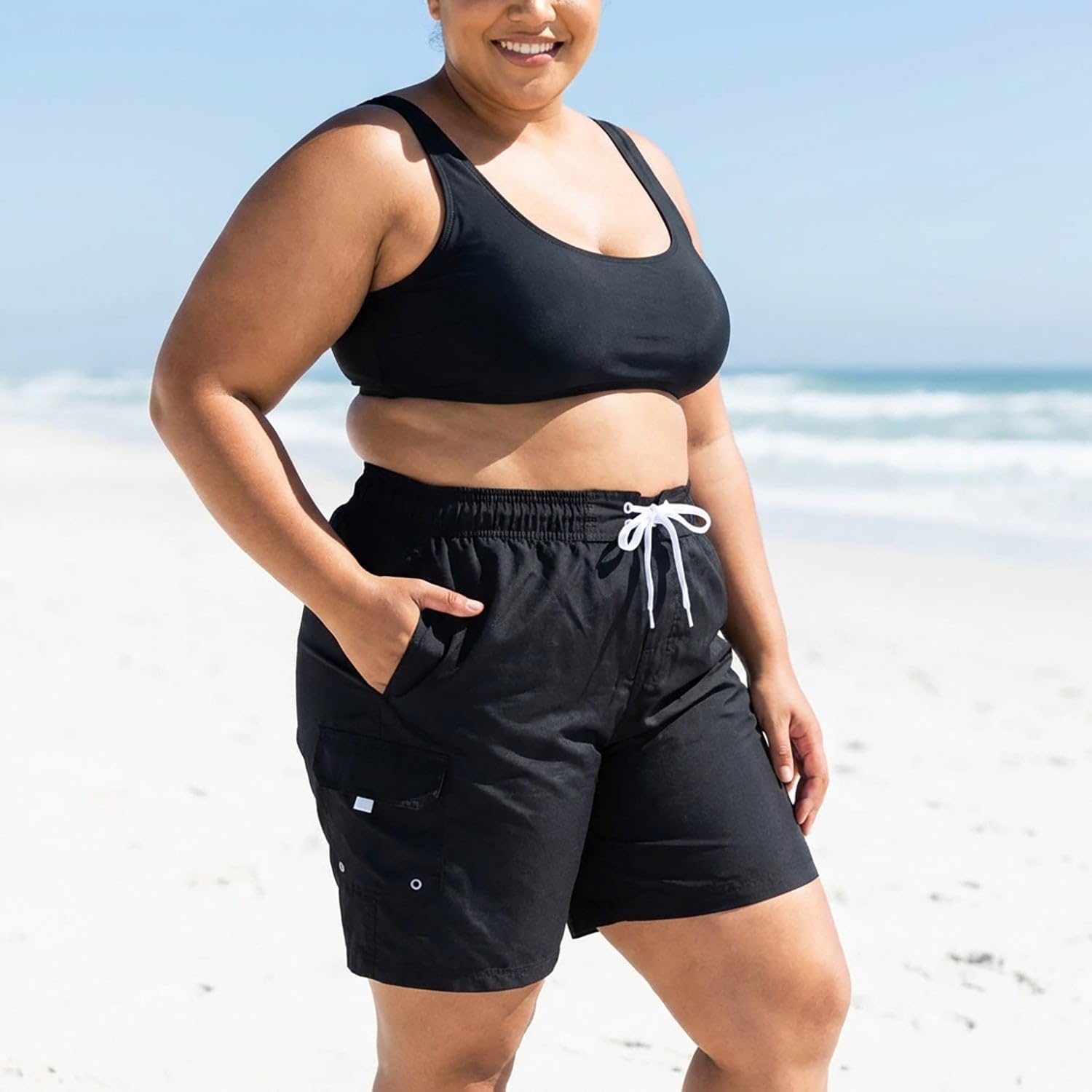 Adoretex Women’s Plus Size Quick Dry Swim Board Shorts, 8” Inseam Polyester Light Weight Swim Shorts