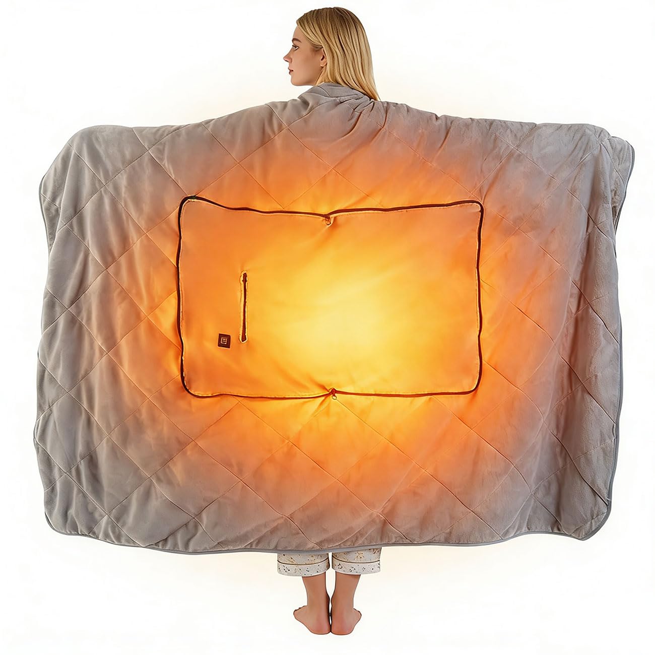 ideoon Heizdecke 135x180 cm aus Polarfleece mit Druckknöpfen, elektrische Wärmedecke mit 3 Stufen, auch als Heizkissen nutzbar, kuschelweiche Kuscheldecke