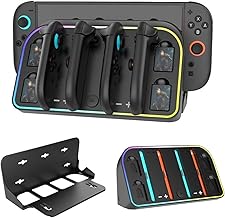 forNintendo Switch 2 Base de carga y estación de montaje en pared - Negro | Módulo de carga dual, soporte para tarjetas de juego, indicador LED RGB, montaje vertical/en pared