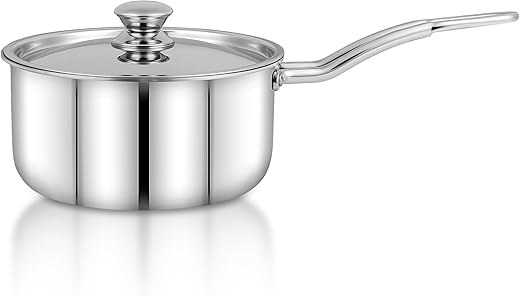 Pigeon Tri-Steel triply Stainless Steel Sauce Pan 14cm with Stainless Steel lid, 1100ml Sauce pan with Heavy Bottom, Induction Base and Gas Stove…