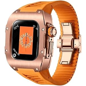 Rugged Titanium Alloy Case Mod Kit，For Apple Watch Series 9 41mm 40mm，Women Rubber Watch Bands Accessories Metal Crown Cover Sport Strap，For Iwatch 41 40mm Series Watch(Color:B,Size:40MM)