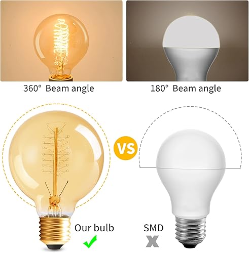 Miniatura 6 de NUODIFAN - Bombillas Edison G25, paquete de 6 bombillas Edison vintage de 60 W, bombillas Edison de filamento en espiral, base E26, luz cálida de