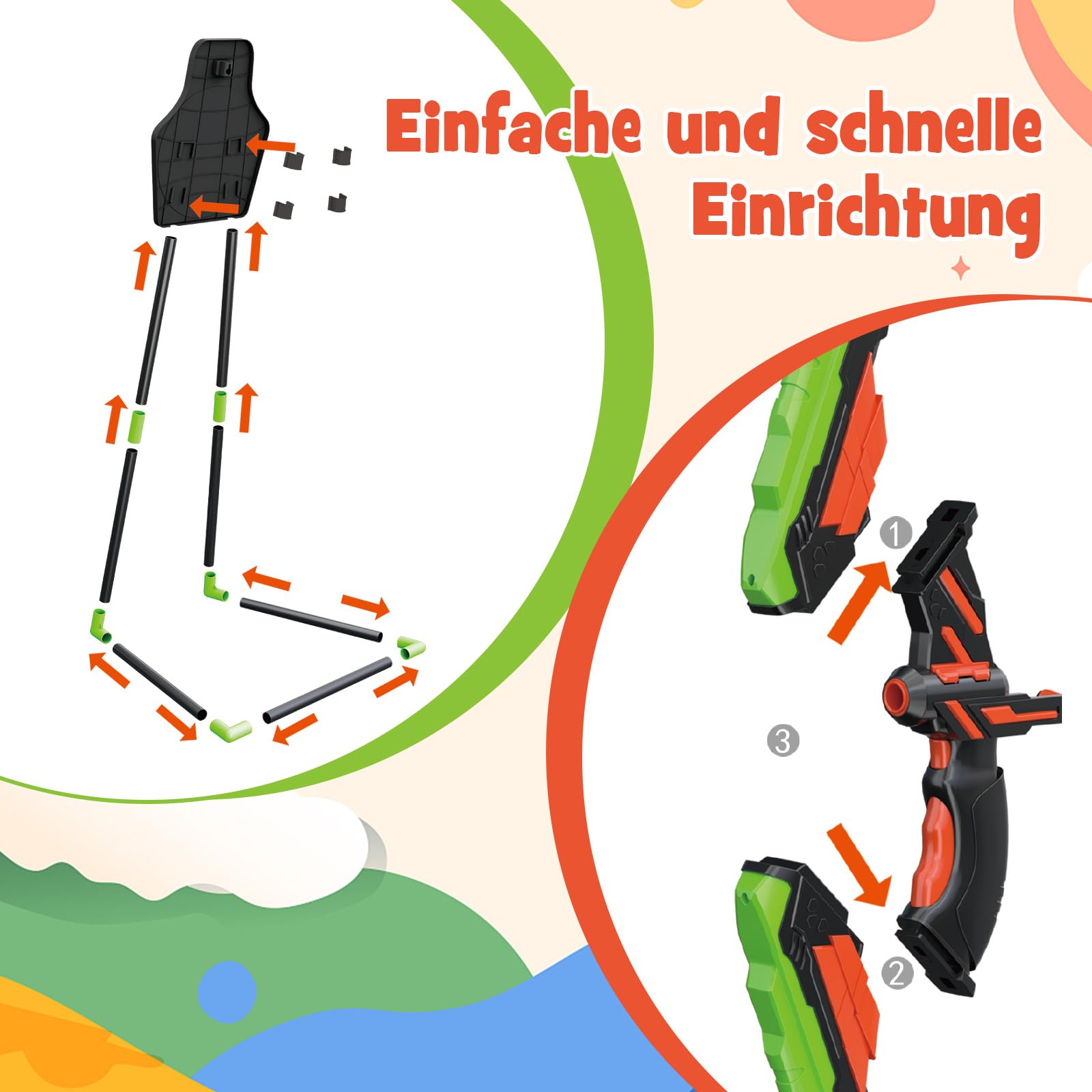 COSTWAY 2 er Set Boden und Pfeil Set, Bogenschießen Set mit LED Lichtbögen, 20 Pfeilen, 2 Köchern & Zielscheibe, 2 in 1 Kinderbogen stehend/hängend für drinnen und draußen für Kinder ab 3 Jahren
