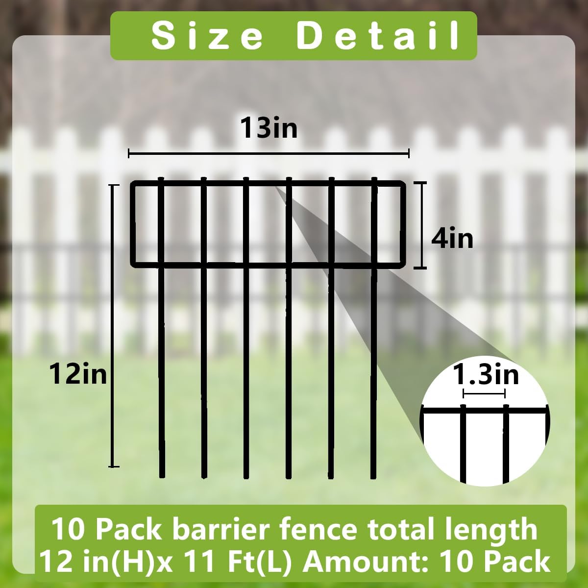 10 Pack Animal Barrier Fence, No Dig Fencing 10.8ft(L) × 12in(H) Rustproof Metal Small Garden Fence Border Metal Fence Panels Garden Fence Border for Dogs Rabbits, Outdoor Landscaped Yard