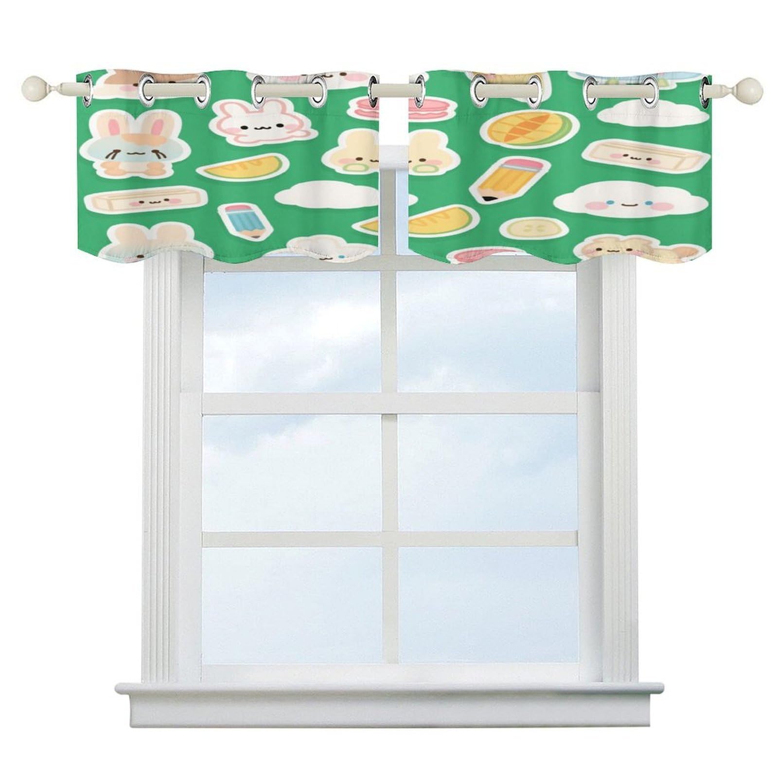 Fekiloot Style Green Bunny Fruit Short Curtains Valance Curtain