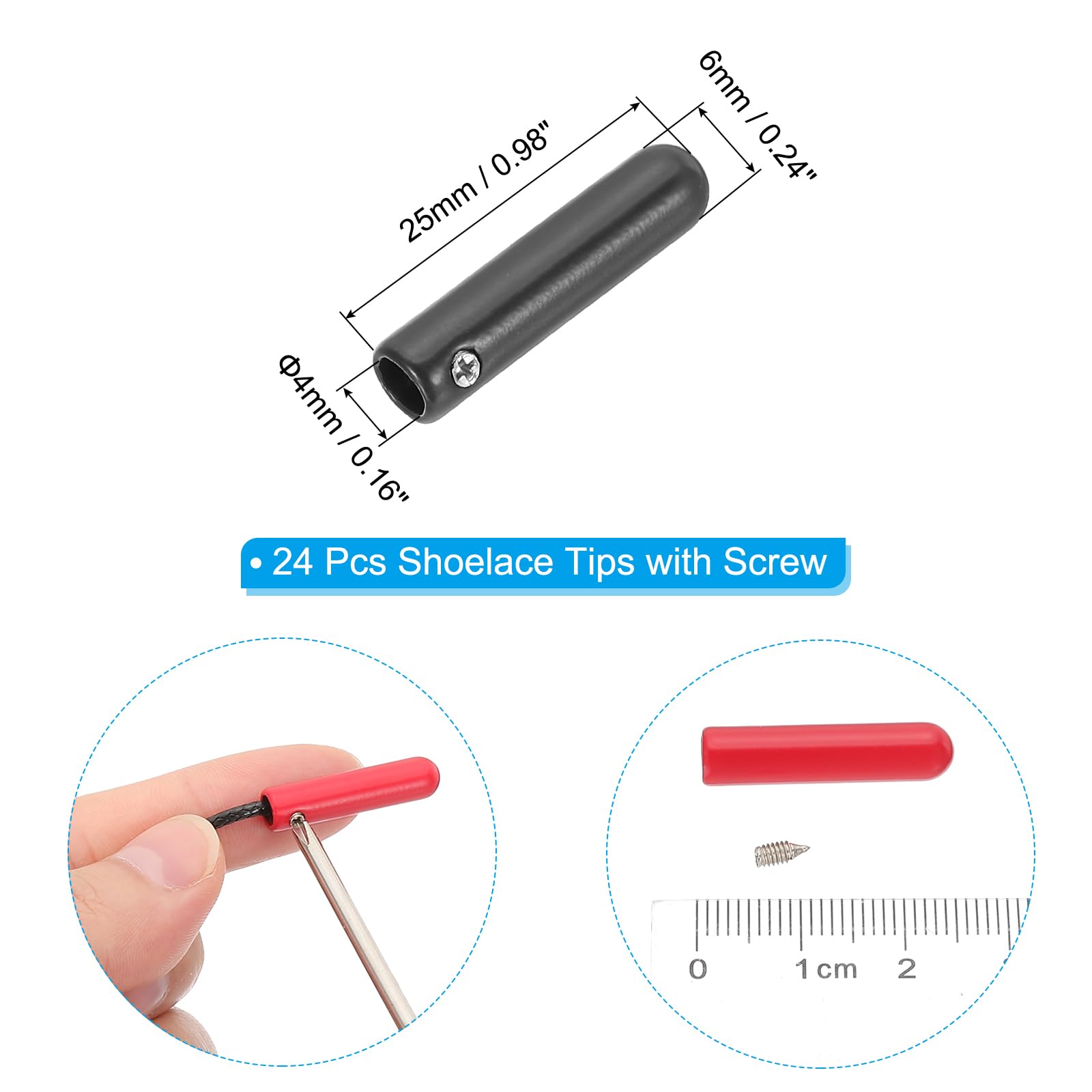 PATIKIL 24Pcs Shoelace Tips with Screw, Alloy 25mm Aglets Shoes Lace Cords End Tip Cap Replacement for DIY Clothes Strings, Black