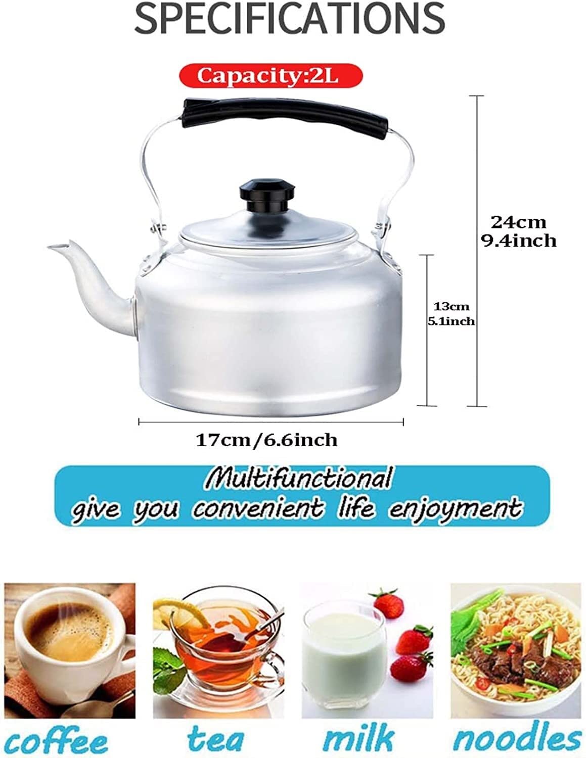 Czajnik z Gwizdkiem Zagęszczony Czajnik Aluminiowy Czajniczek Do Pieca Węglowego Kuchenka Gazowa Długa Wylewka Bojler Na Wodę Czajnik Przeciw Poparzeniom Uchwyt Gwizdanie Czajnik Czajnik Kuchenek(2L)