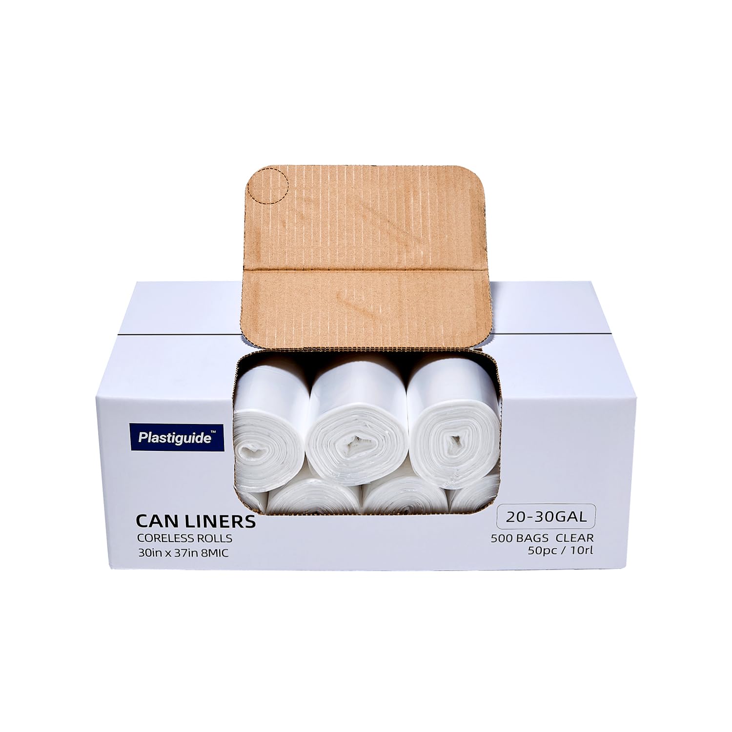 Plastiguide 20-30 Gallon Trash Bags, 500 Count High Density Garbage Bags, 30'' x 37'', Clear, for Bathroom, Office, Recycling, Commercial and Industrial Use