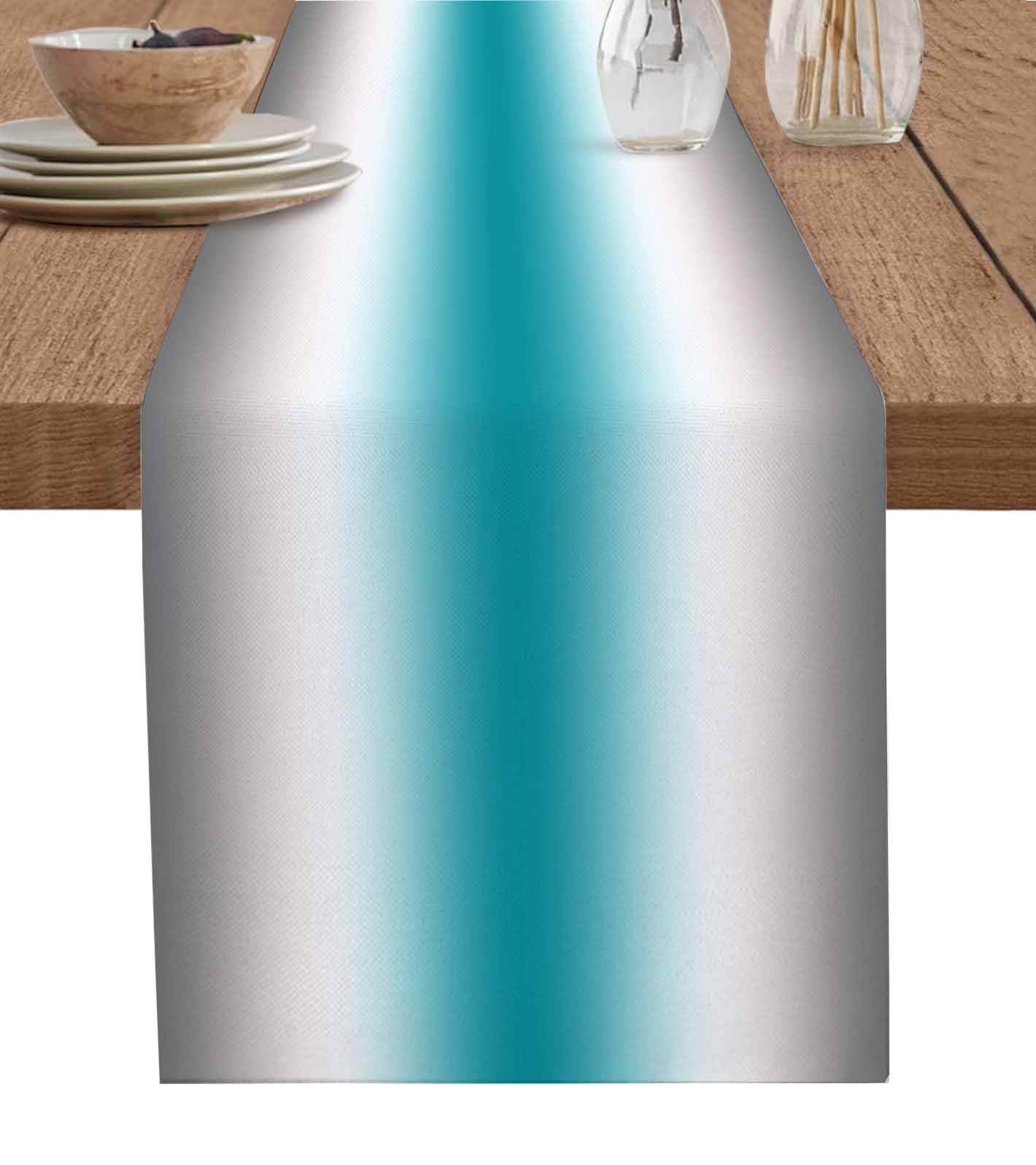Turquoise Gray Ombre Table Runners 72 Inches Long, Farmhouse Teal Gradient Table Runner Dresser Scarf, Modern Art Kitchen Dining Tables Decoration for