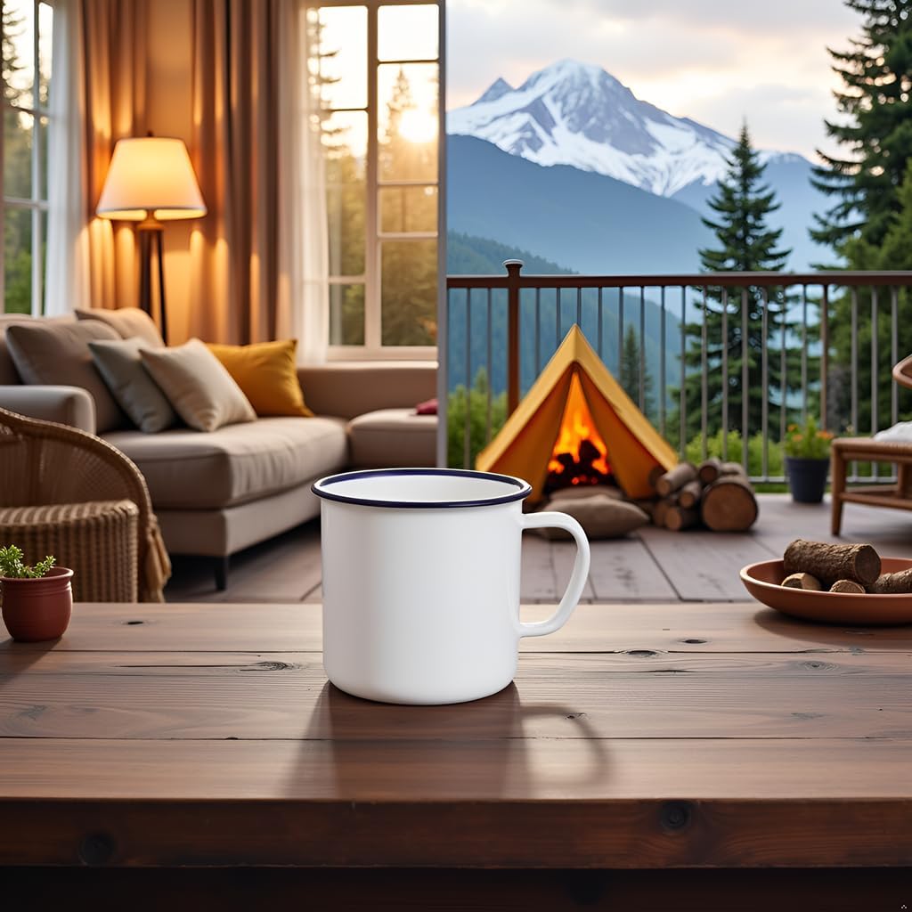 White Enamel Coffee Tea Mug, Enamel Drinking Mugs Cups for Home/Office/Travel/Camping, Resusable Portable Camping Mugs Coffee Mug for Indoor Outdoor Dining Activities