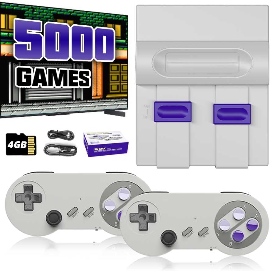 Retro Game Console with 5000 Games, 4K HDMI-Compatible Plug and Play TV Game System, Built-in 16-Bit & 8-Bit Classic Games, Retro Gaming Machine with Dual Controllers, Nostalgic Gift
