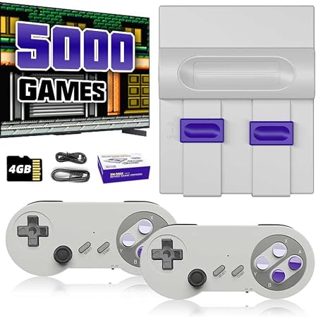 Retro Game Console with 5000 Games, 4K HDMI-Compatible Plug and Play TV Game System, Built-in 16-Bit & 8-Bit Classic Games, Retro Gaming Machine with Dual Controllers, Nostalgic Gift