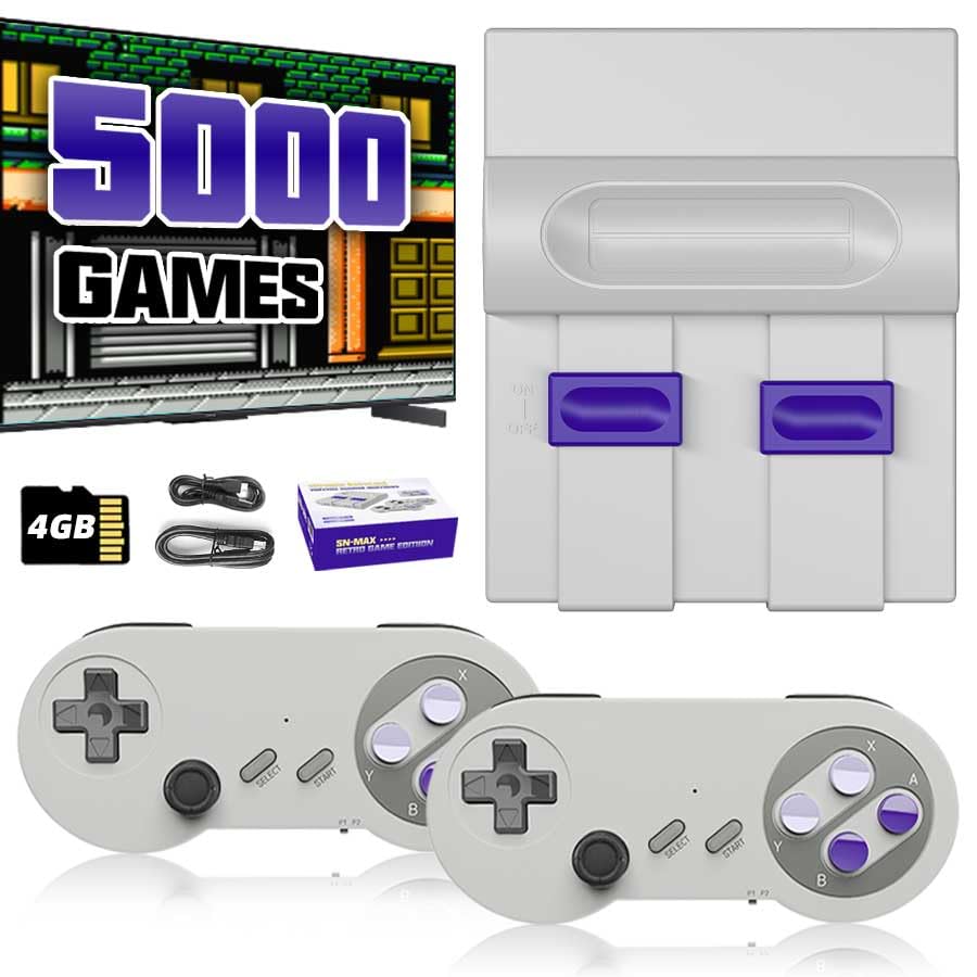 Retro Game Console with 5000 Games, 4K HDMI-Compatible Plug and Play TV Game System, Built-in 16-Bit & 8-Bit Classic Games, Retro Gaming Machine with Dual Controllers, Nostalgic Gift