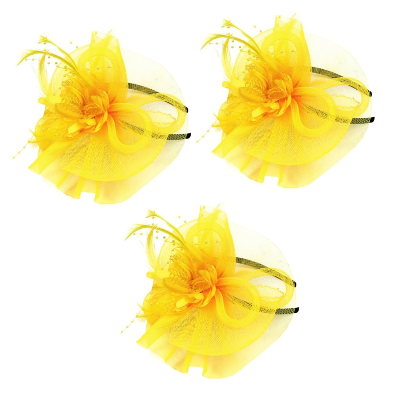 Beavorty 3pezzi Fascinator Tulle e Cerimonie Cerchietto Per e Matrimonio Accessorio Per e Ragazze Giallo