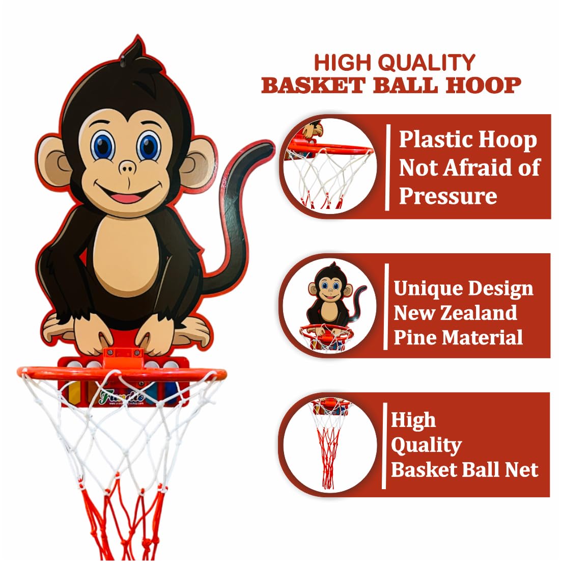 Monkey Face Cartoon Basketball - Wall Mount Adjustable Basket Ball Kit for Kids, Basketball Hoop for Boys & Girls, Indoor and Outdoor Games 3
