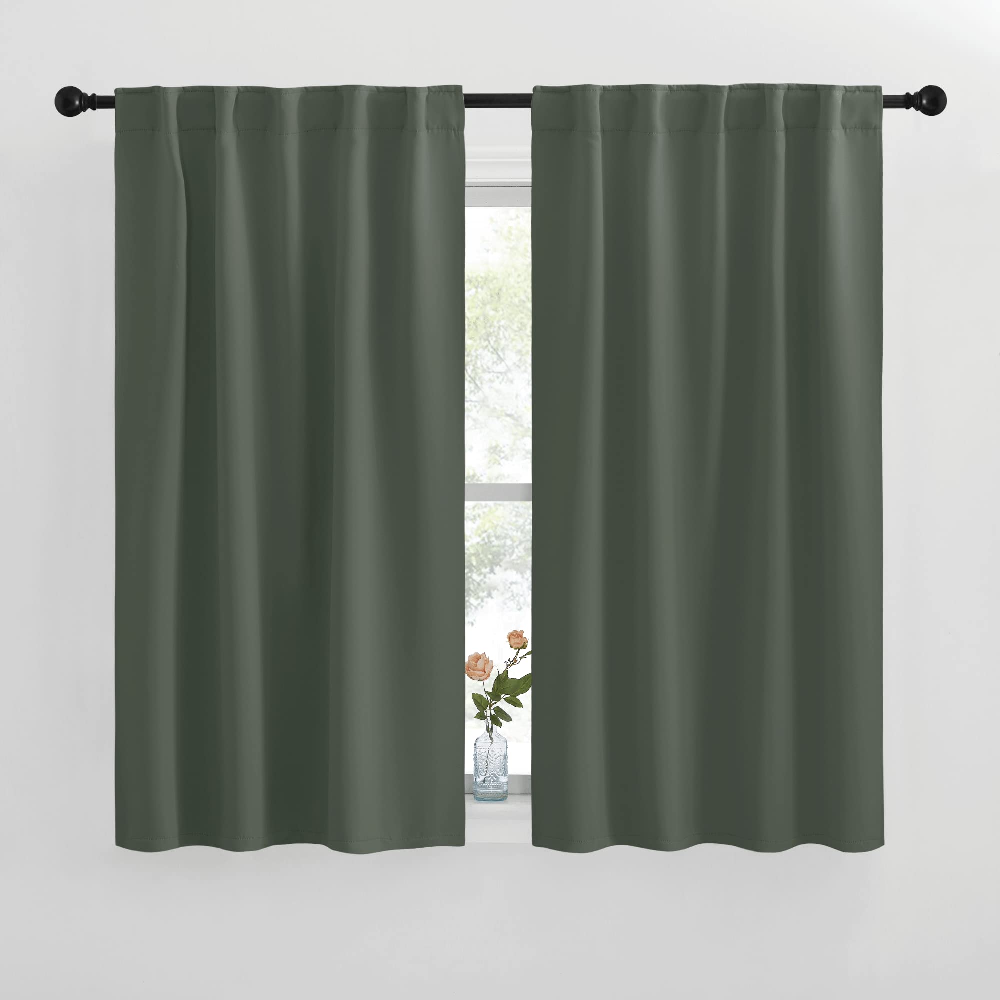NICETOWN Blackout Curtains Window Panel Drapes - (Dark Mallard Color) W42 x L50, 2 Panels, Home Decoration Light Blocking Thermal Insulated Blackout Rod Pocket &amp; Back Loop Draperies for Bunk Bed