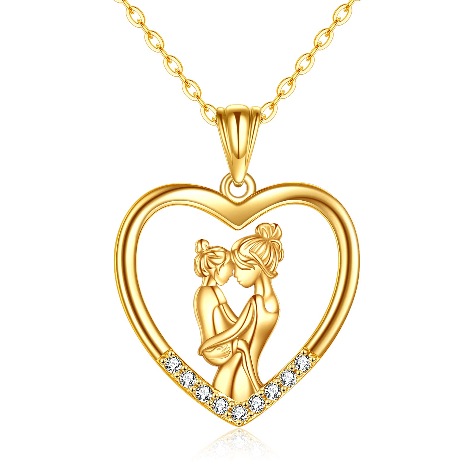 Kecho Mother Necklace 14k Yellow Gold Mother Hold Daughter Love