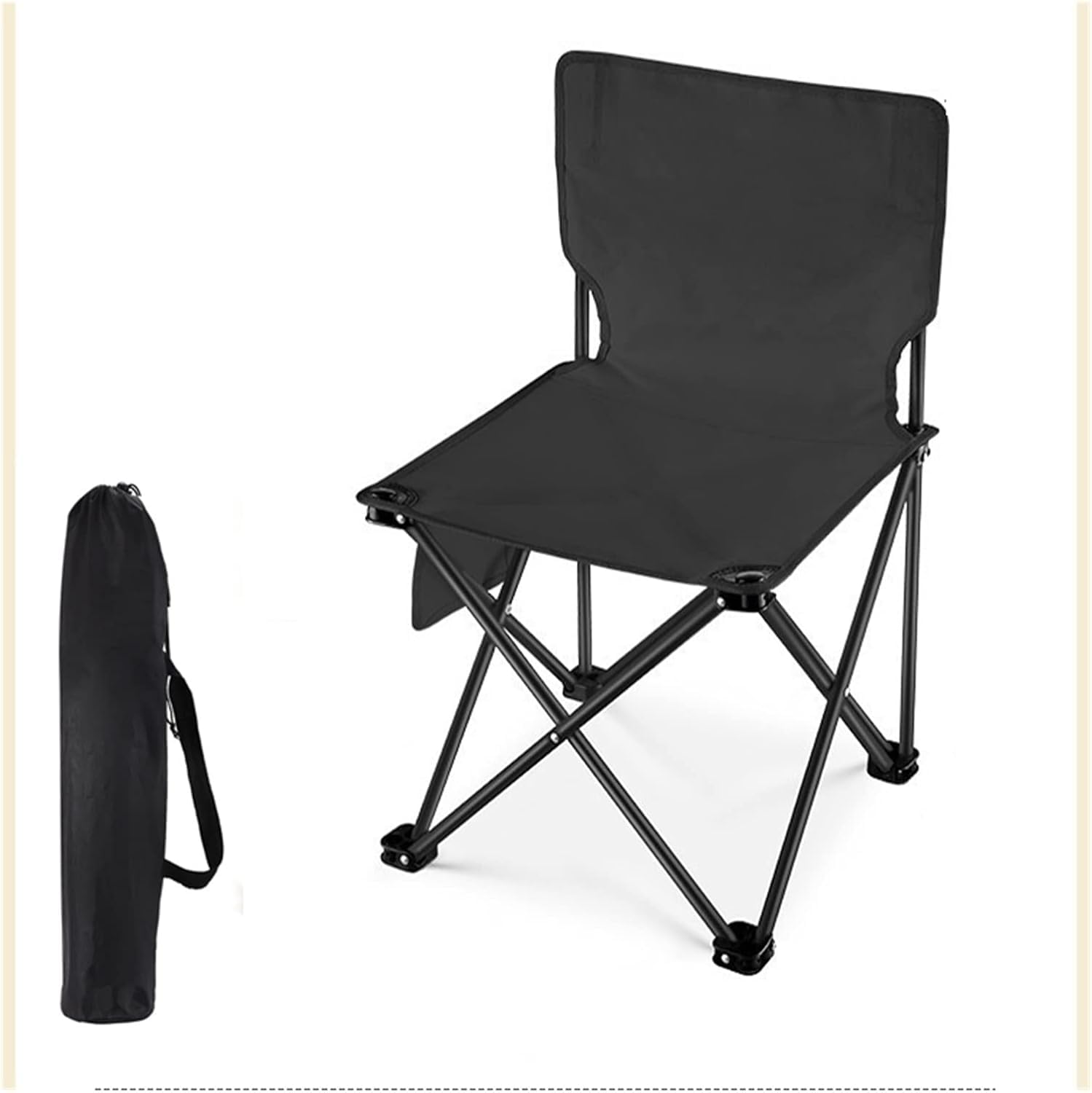 SKY-TOUCH 1 pack Outdoor Folding Camping Chair - Black, 75KG Capacity, Side Storage Bag, Easy Carry, 43cm×43cm×72cm