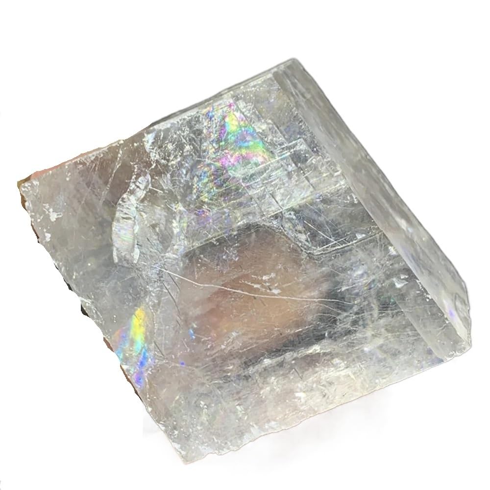 AARTERZZA 1pc 250-300g Clear Optical Calcite Raw Cube Iceland Spar Slab Stone Rough Crystal Minerals Stones