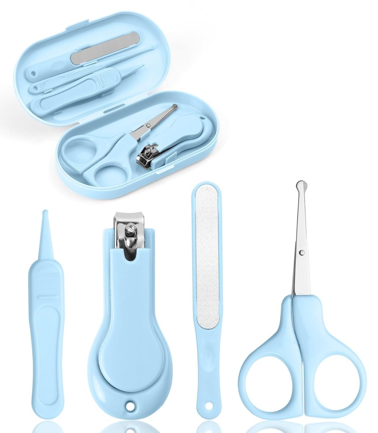baby grooming kit for newborn 0+ months, infant nail care set with baby nail clipper, safety scissors, nail file, tweezers & ear pick, portable baby manicure pedicure kit with storage case, newborn essentials