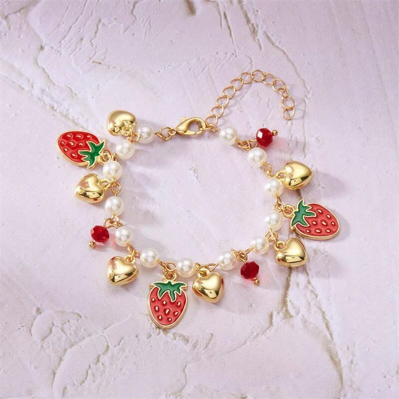 Strawberry Jewelry Set for Women Cute Strawberry Earrings Necklace Bracelet Dainty Fruit Charm Accessories for Birthday Party - Image 3