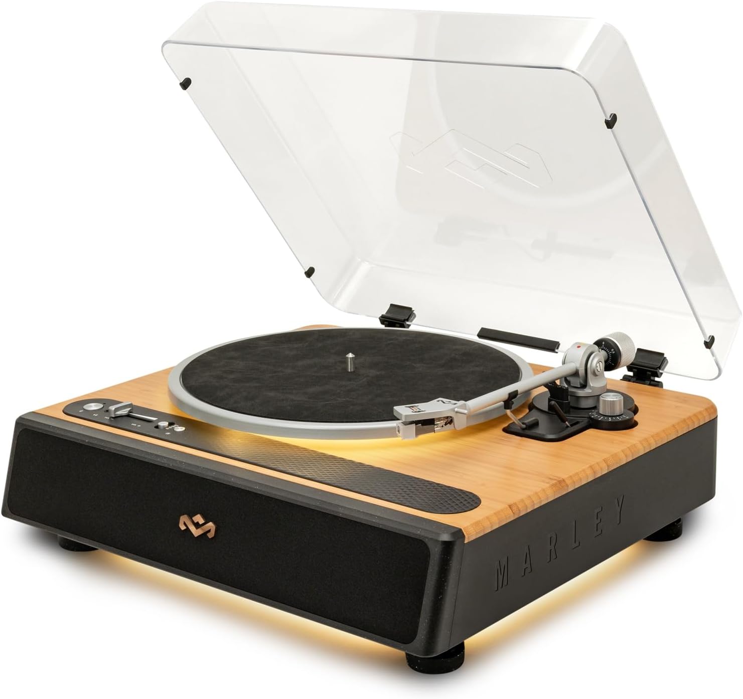 House of Marley Soul Rebel Bluetooth Turntable, Built-in Stereo Speakers with Dual Bass Port, Audio Technica Stylus, RCA/Aux Out, Bamboo & REGRIND Plastic, Dust Cover, LED Ambient Lighting