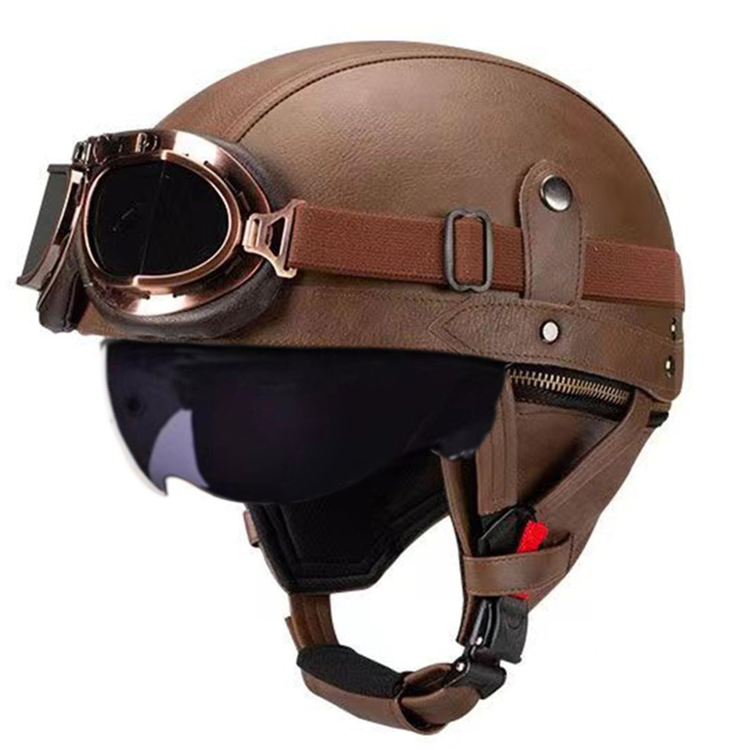 Casque de moto rétro en cuir allemand avec lunettes amovibles taille L style vintage
