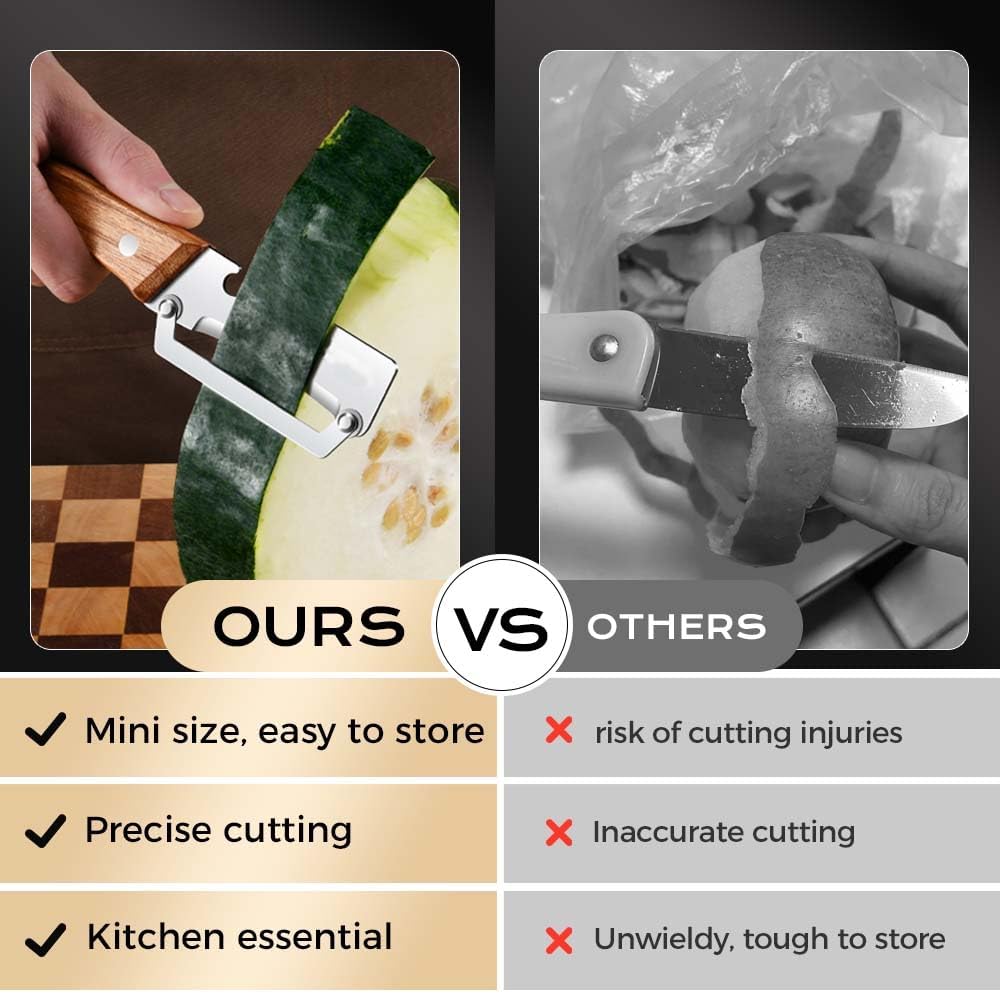 2 Pcs Multi-Functional Vegetable Peeler for Kitchen, Multi Functional Peelers with Wooden Handle and Bottle, Ultra-Sharp Stainless Steel Blade & Ergonomic Wood Handle for Fruit Veggie Pumpkin - 4