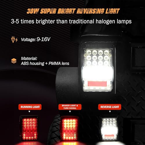 Miniatura 4 de Luces traseras compatibles con Jeep JK JKU 2007-2017 [aprobado por el Ministerio de Transporte] luces de freno de marcha atrás luz diurna con lente