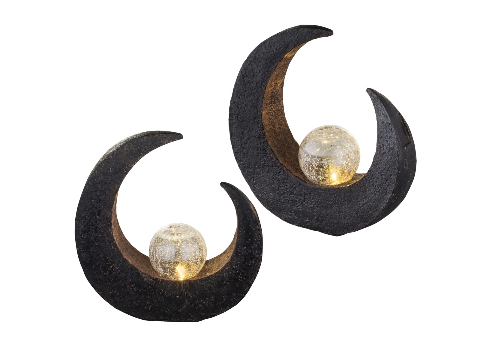 Set di 2 luci solari a LED, effetto pietra, con sfera in vetro, altezza 30,5 cm