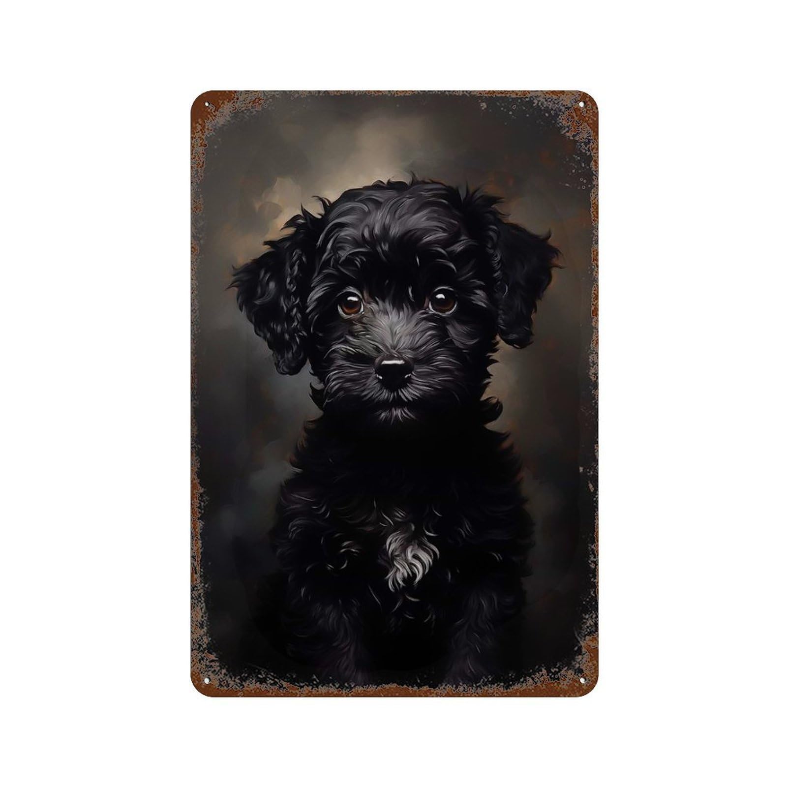 Black Poodle Puppy Weathered Tin Sign 11.8"x7.9", Ideal for Shed, Workshop And Garage Wall Decor