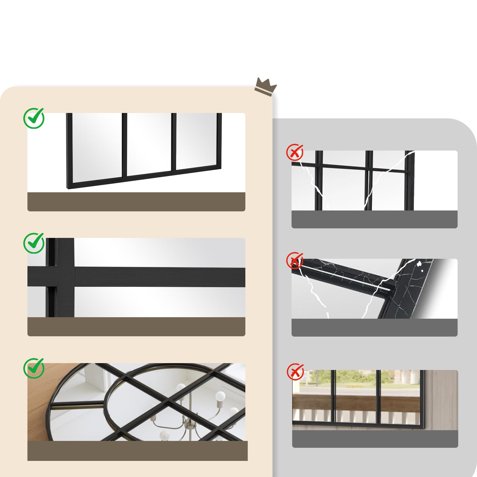 Reflix Specchio da giardino, 100 x 75 cm, specchio da parete decorativo, specchio per finestra con telaio in alluminio, per corridoio, soggiorno, camera da letto, ingresso, nero