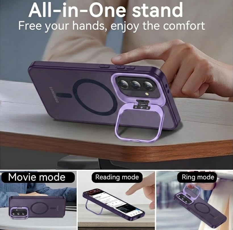 Image of DIZORO Samsung Galaxy A57 Case Compatible with Wireless Charging, with Camera Stand, Military Grade Drop Tested,Translucent Hard Back Soft Edge Back Cover - Deep