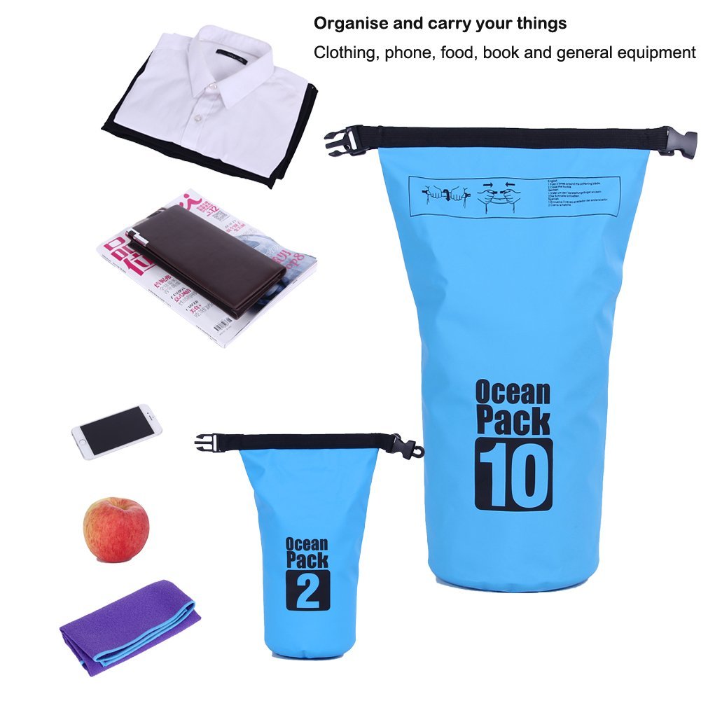 ValueHall (2 Pack) 10L/2L leggero 500D impermeabile secco borse con tracolla regolabile durevole, Plus gratis telefono custodia