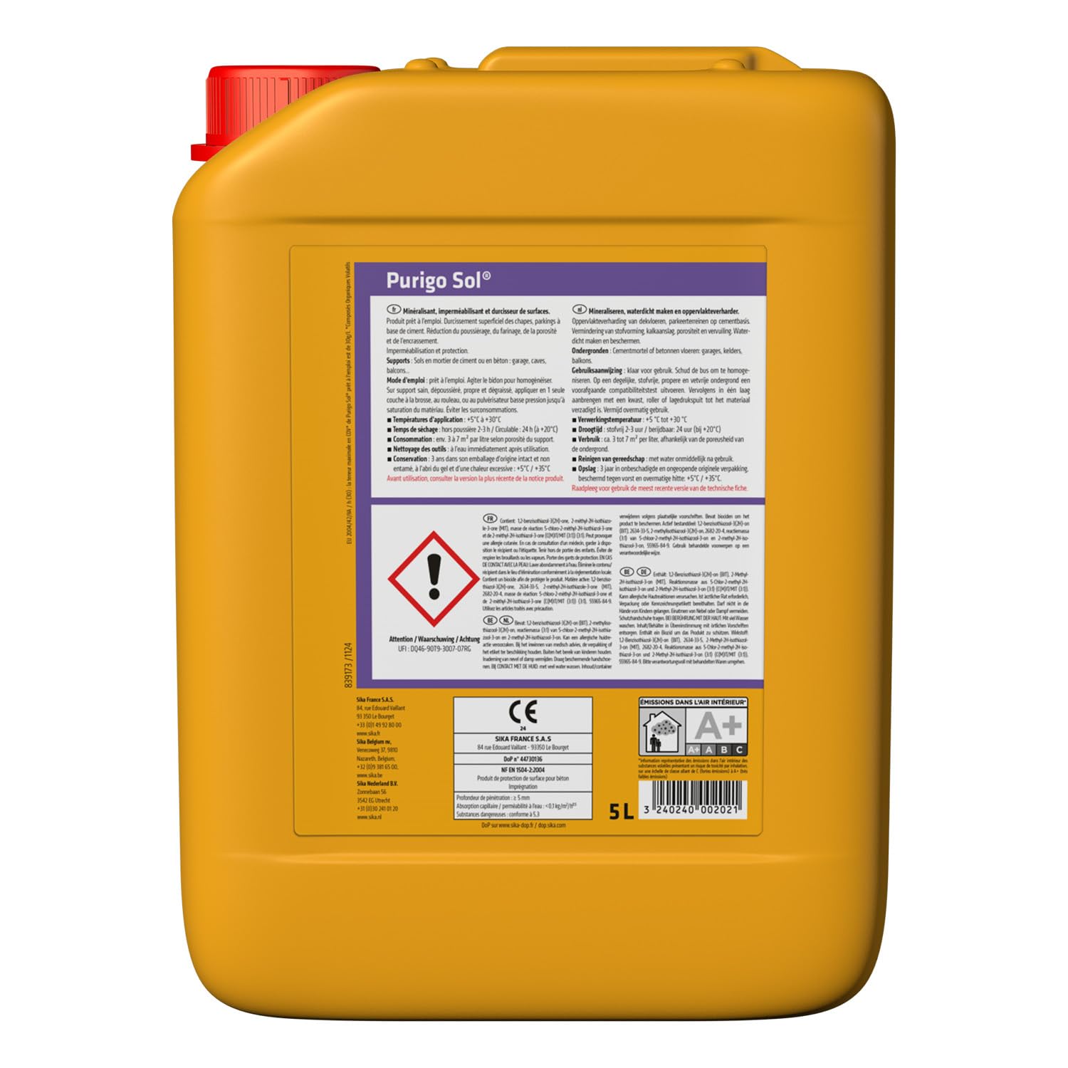 SIKA - Durcisseur de surface et Réducteur de poussières - Purigo Sol - Prêt à l’emploi - Anti-poussière pour dalles béton - Résistant à l’abrasion - Intérieur et Extérieur - 5L