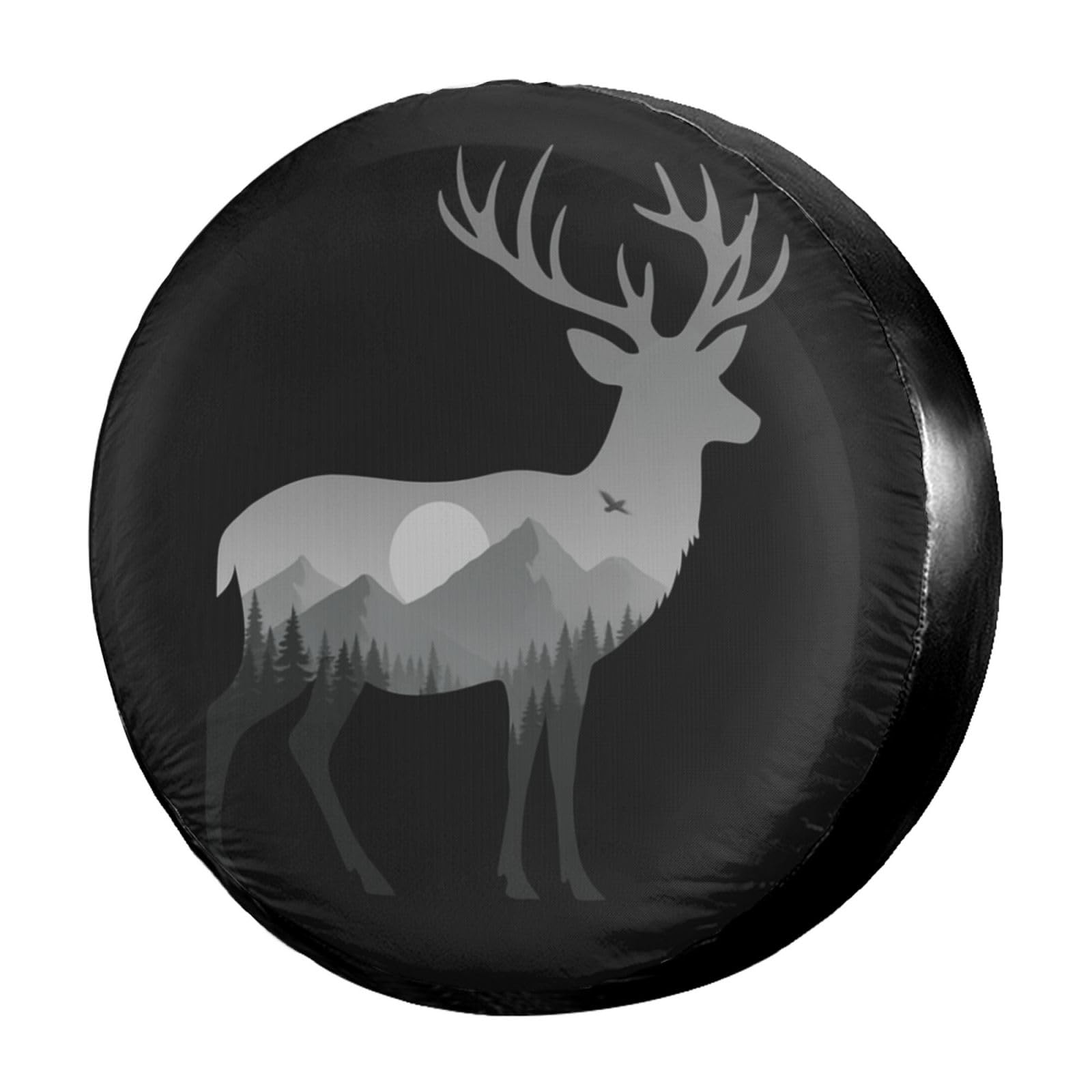 Dujiea Deer Mountain Silhouette Spare Tire Cover, Universal Wheel Tire Cover Waterproof Dust-Proof Tire Protectors for Trailer Rv SUV Truck Camper and Many Vehicle 14 15 16 17 Inch